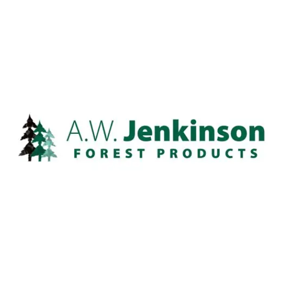 Logo of A.W. Jenkinson Forest Products with trees on a white background used for bespoke woven Scottish blankets as seasonal client gifts