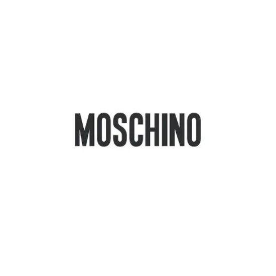 Moschino logo in black on a white background. Bespoke influencer gift hampers for new designer perfume  launch 