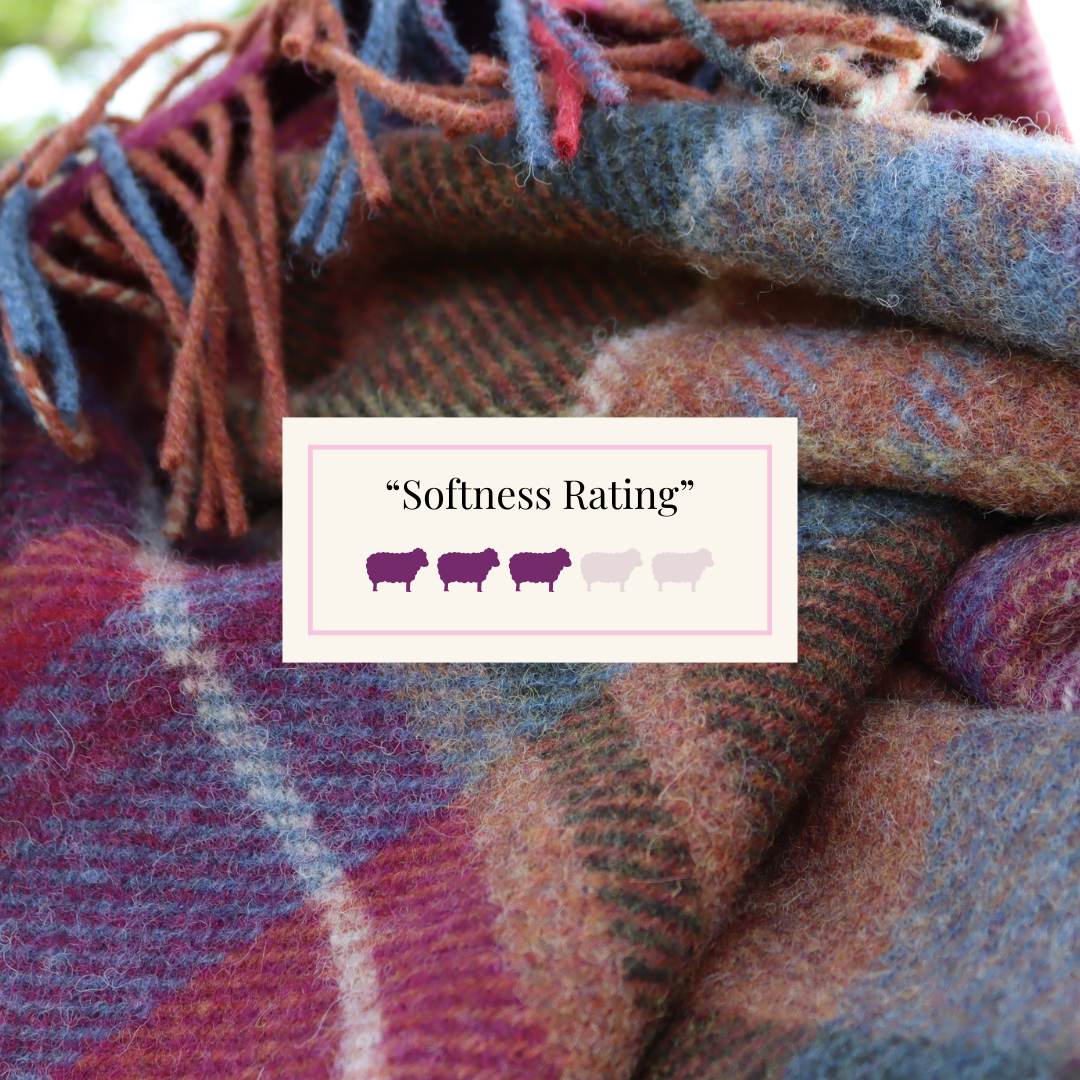 Pure New Wool Blanket, textured weave and plaid pattern, softness rating 3 of 5
