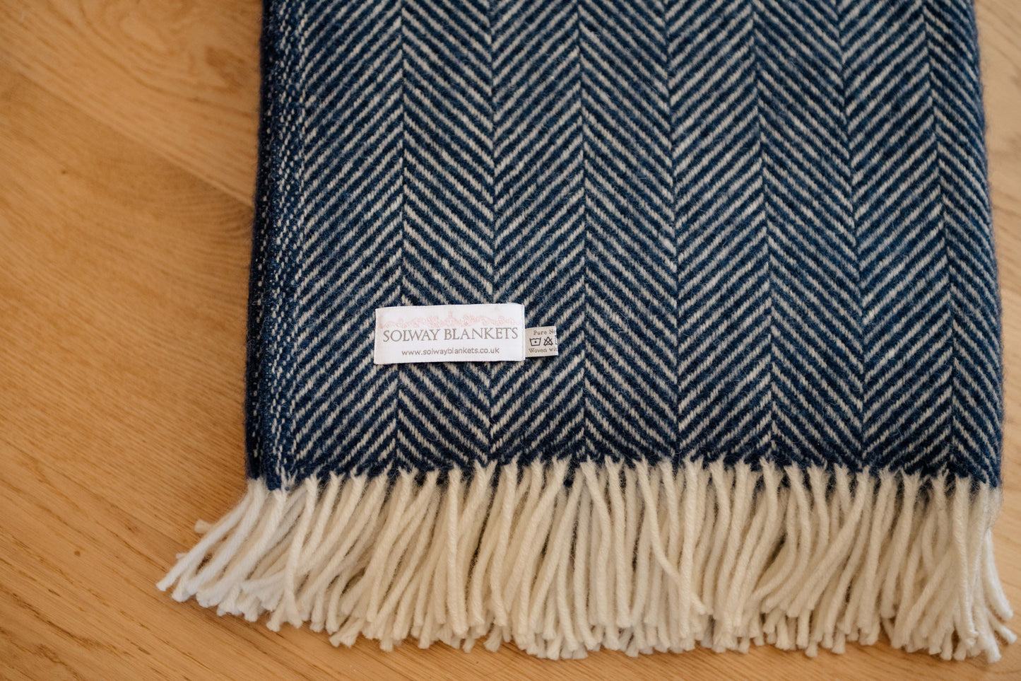Navy Blue Fishbone Pure New Wool Blanket