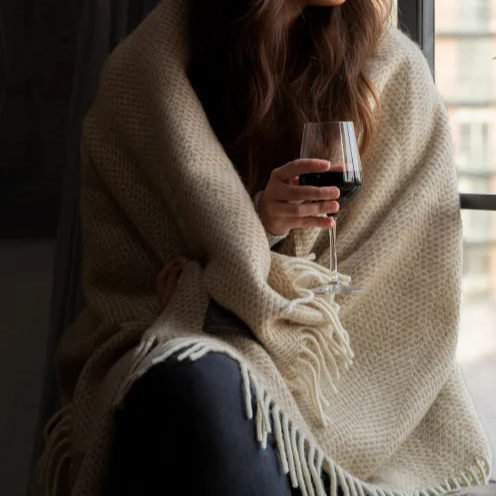 Beige Beehive Pure New Wool Throw