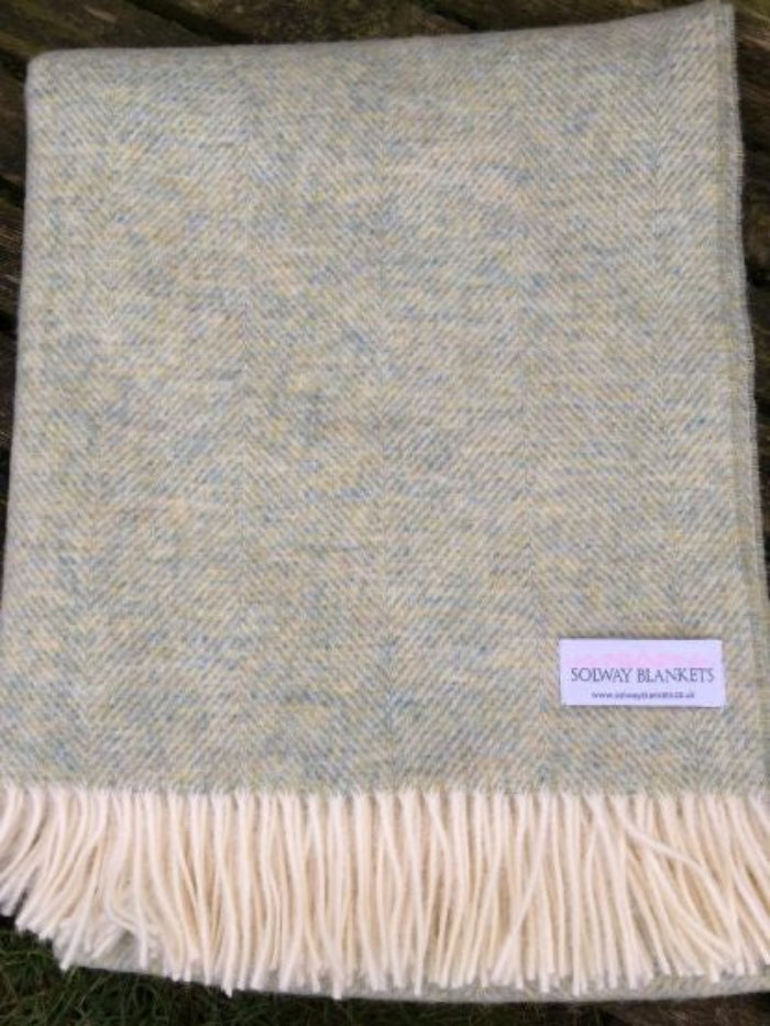 Light Sage Green Herringbone Shetland Wool Blanket