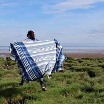 Harbour Blue Check Merino Lambswool Throw