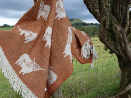 Highland cow blanket in country setting