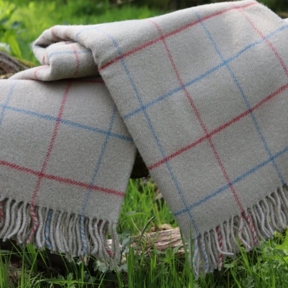 Oatmeal Windowpane Check Pure New Wool Blanket Throw 02