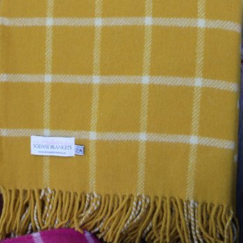 Bumblebee Yellow Chequered Pure New Wool Blanket 
