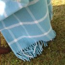 Turquoise blue Chequered Check Pure New Wool Blanket Throw 03