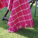 Watermelon Pink Chequered Check Wool Blanket Throw 03