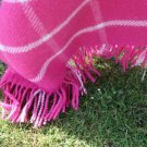 Watermelon Pink Chequered Check Wool Blanket Throw 04