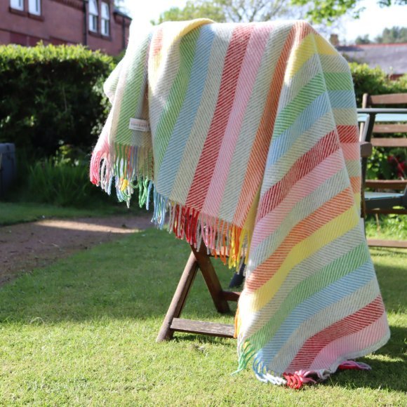 Rainbow Stripe Pure New Wool Blanket Throw 05