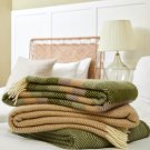 Stripe Botanical And Fishbone Olive Blanket Stack 1