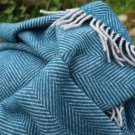 Teal Herringbone Pure New Wool Blanket Throw 04