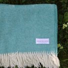 Jade Green Herringbone Shetland Wool Blanket Throw 02