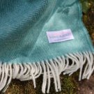 Jade Green Herringbone Shetland Wool Blanket Throw 05