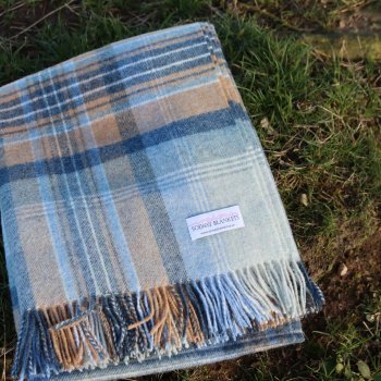 Blue Kintyre Check Shetland Wool Throw