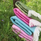 Pale Pink Herringbone Shetland Wool Blanket Throw 06