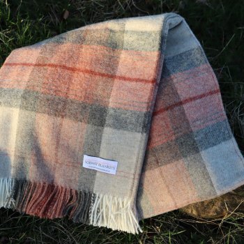 Coral Skye Check Shetland Wool Throw