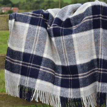 Navy Bannockbane Tartan Pure New Wool Blanket