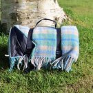 Blue Cottage Check Waterproof Picnic Blanket Straps 01