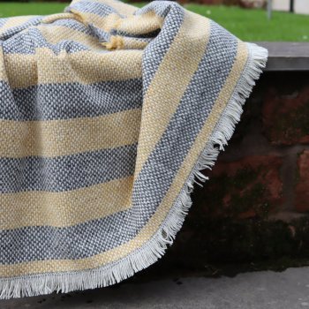 Lemon and Charcoal Recycled Crosshatch Stripe Blanket
